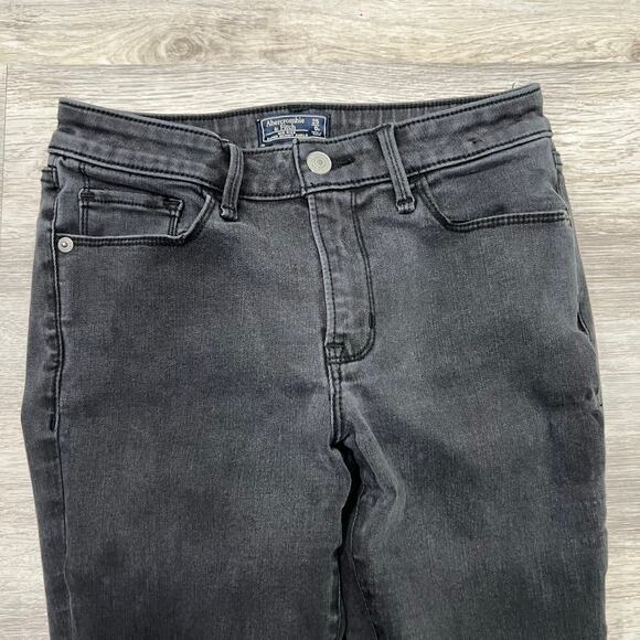 Abercrombie & Fitch Super Skinny Ankle Jeans Frayed Hem Black Wash 0R/25 - Picture 2 of 10